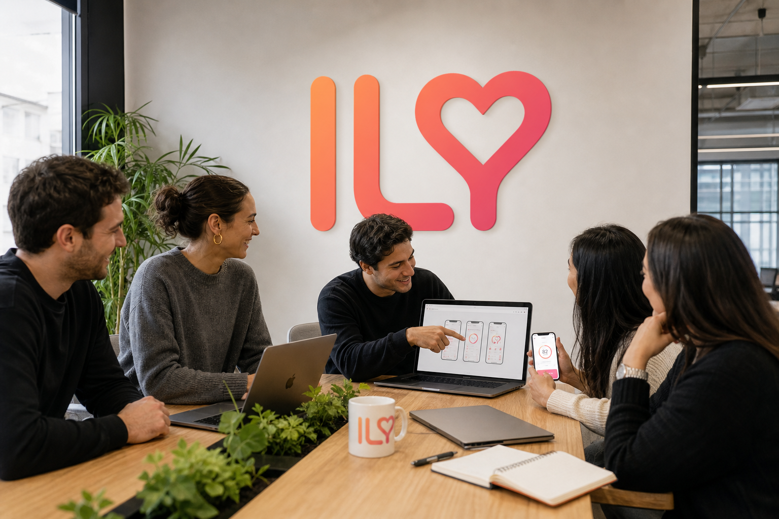ILY team reviewing the product together in a meeting room